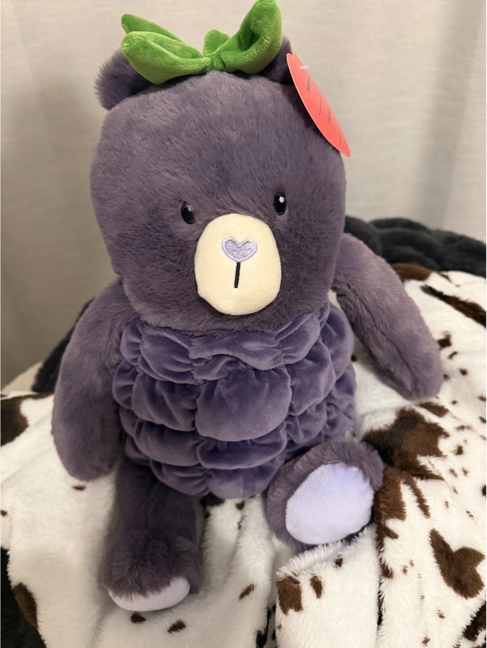 Purple Bear Plush Toy with Green Bow